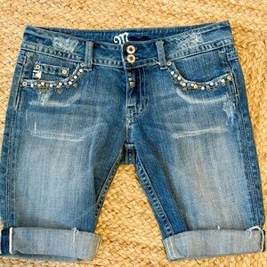 Miss Me 28 Embellished Blue Denim  Shorts